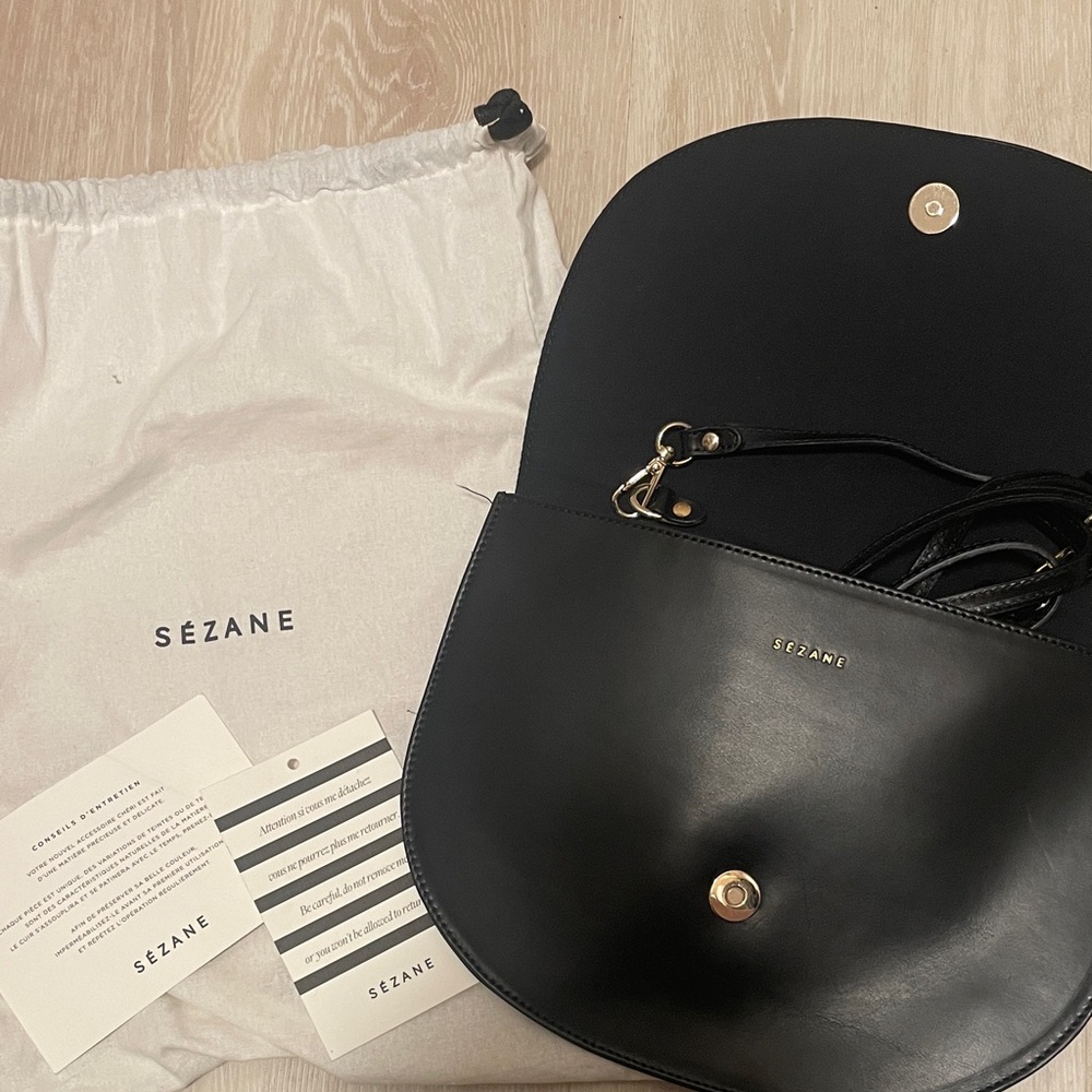 Sezane Ernest Black Leather Crossbody Bag